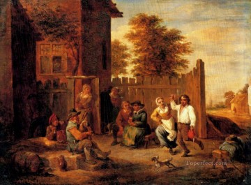  peasant Canvas - Peasants Merrymaking Outside An Inn David Teniers the Younger